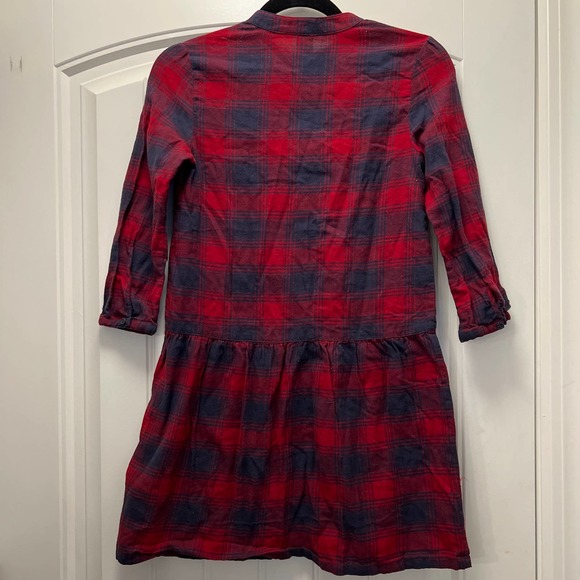 Crewcuts Youth Girls Plaid Button Front Cotton Long Sleeve Dress Sz 12 Red Blue - Picture 4 of 4